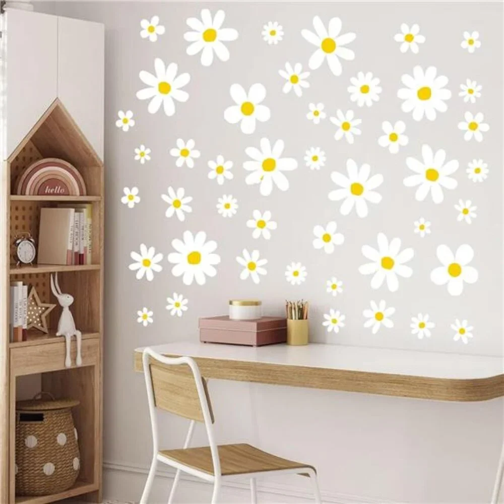 Daisy Wall Decals Flower Stickers Peel and Stick Kids Girls Room Decor 12 Sheets